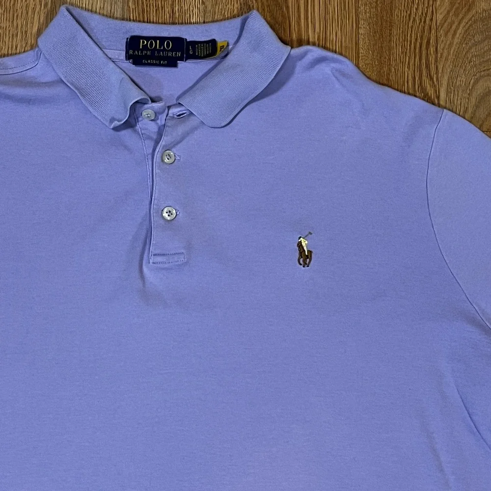 Vintage Polo Ralph Lauren Mens Lavender Short Sleeve Polo Shirt L Classic Preppy